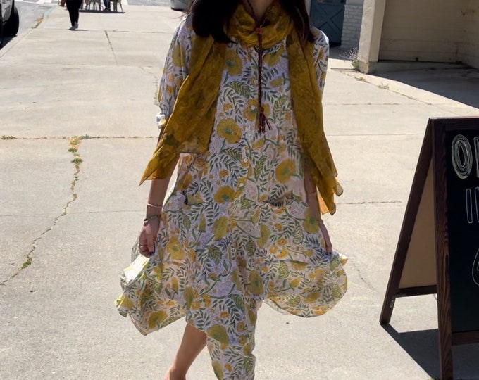 shirtwaist prairie dress in golden floral