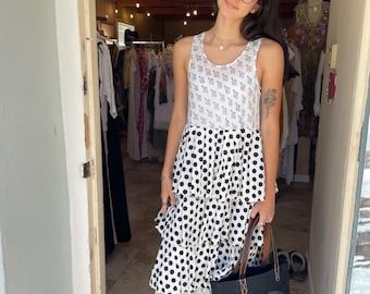 Mixed print cotton polka dot  layered fru frou frock