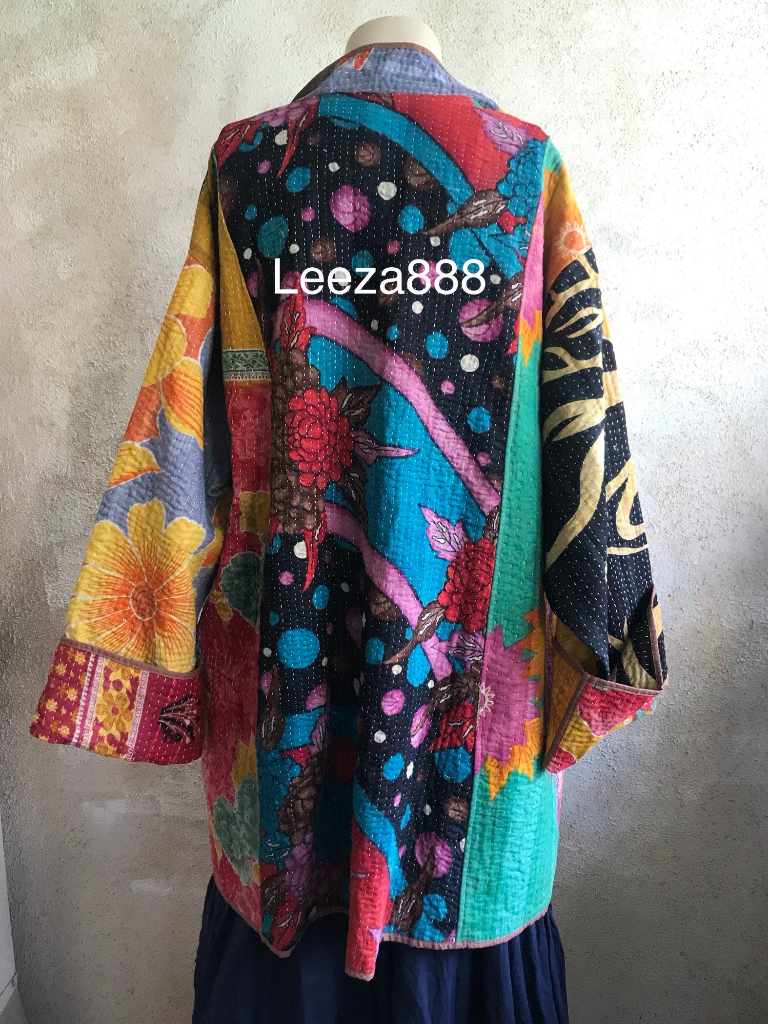 Plus size kantha quilt reversible designer coat