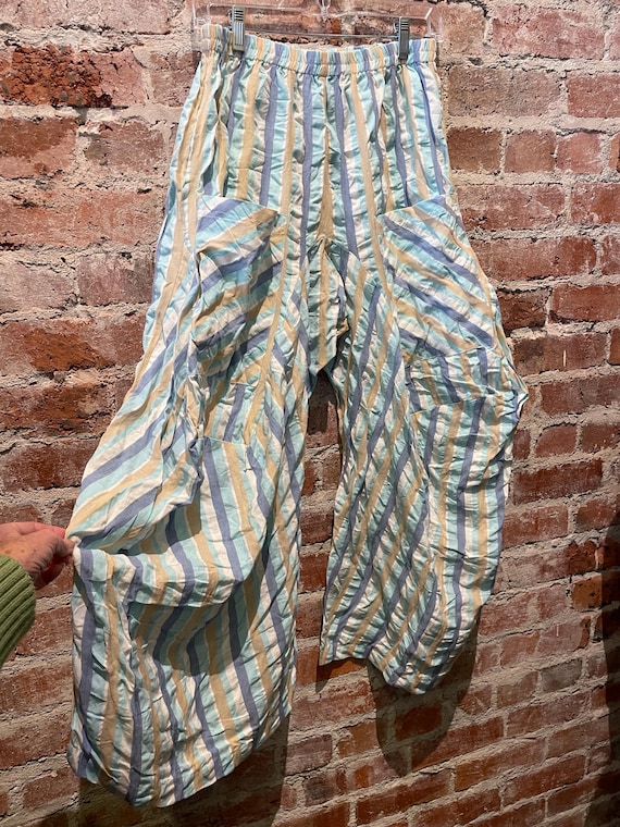 Seersucker multi color stripe  soft  cotton lagenlook pant