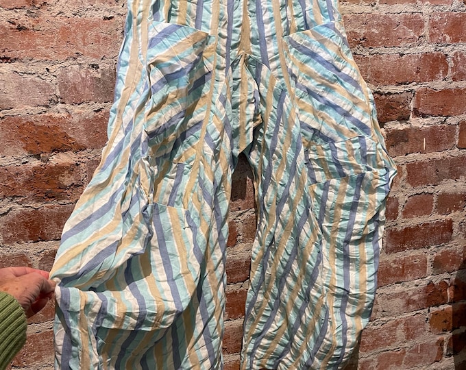 Seersucker multi color stripe  soft  cotton lagenlook pant