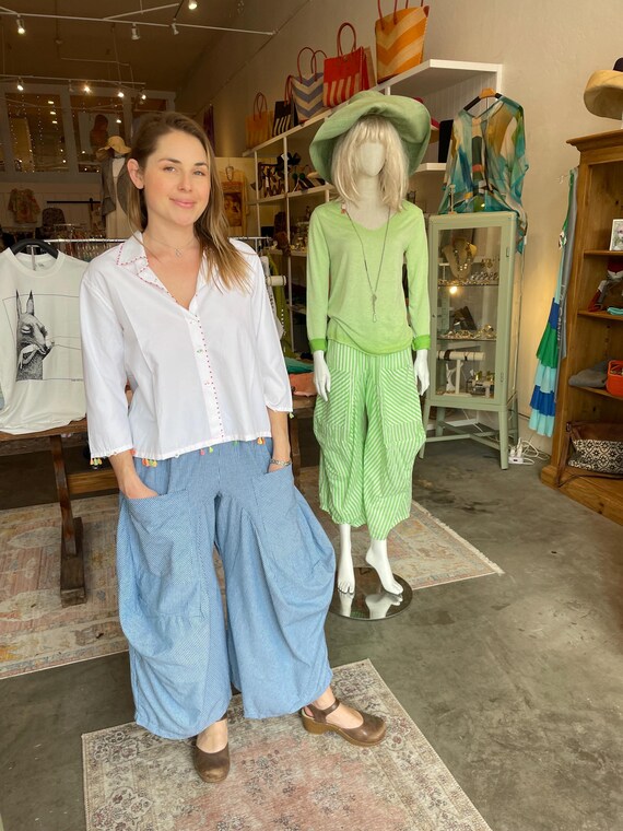 Blue pinstripe   soft  cotton lagenlook pant