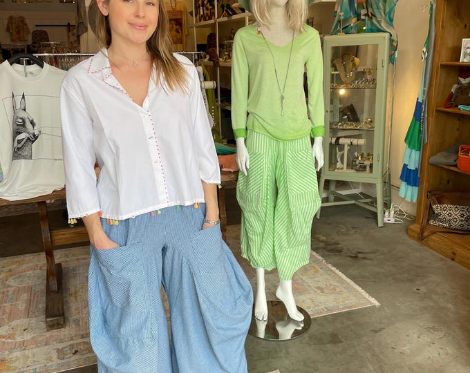 Blue pinstripe   soft  cotton lagenlook pant