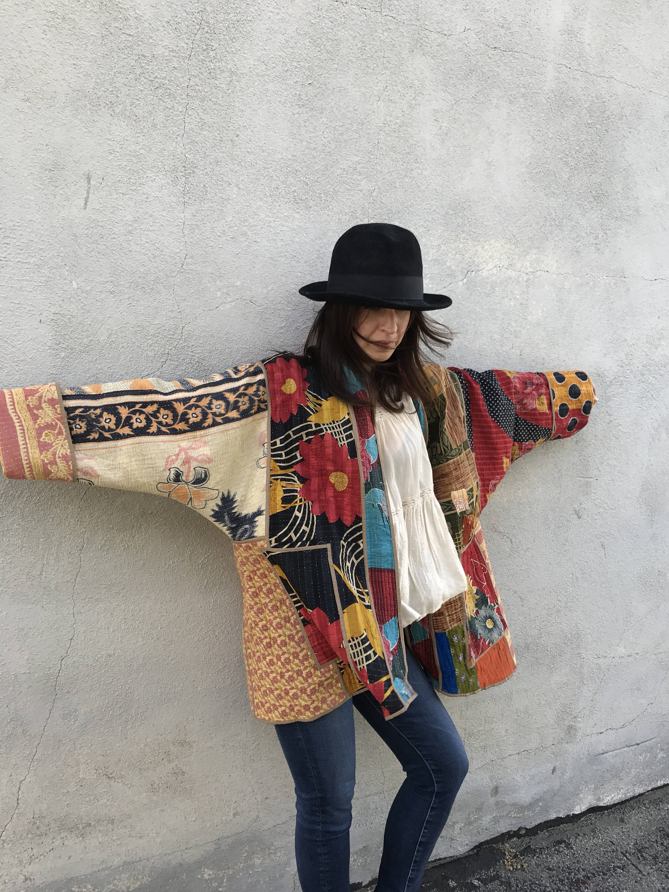 Reversible plus size kantha quilt jacket