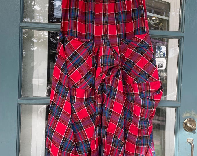 Red green and blue flannel plaid soft  cotton lagenlook pant