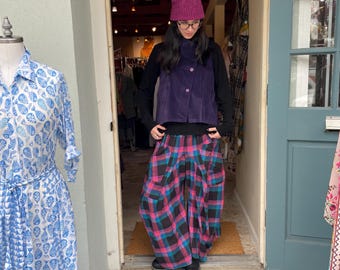 pink and blue and purple flannel plaid soft  cotton lagenlook pant