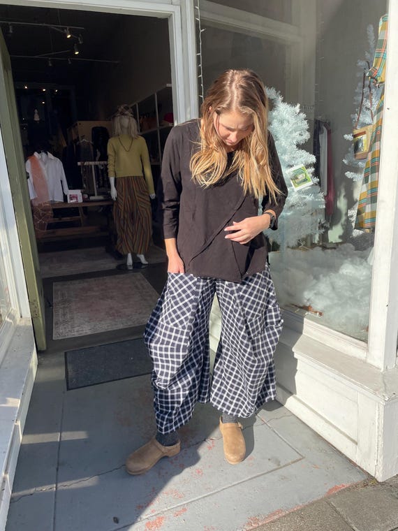 Navy plaid cotton funky pants