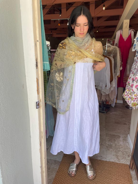 White linen slip dress with pockets