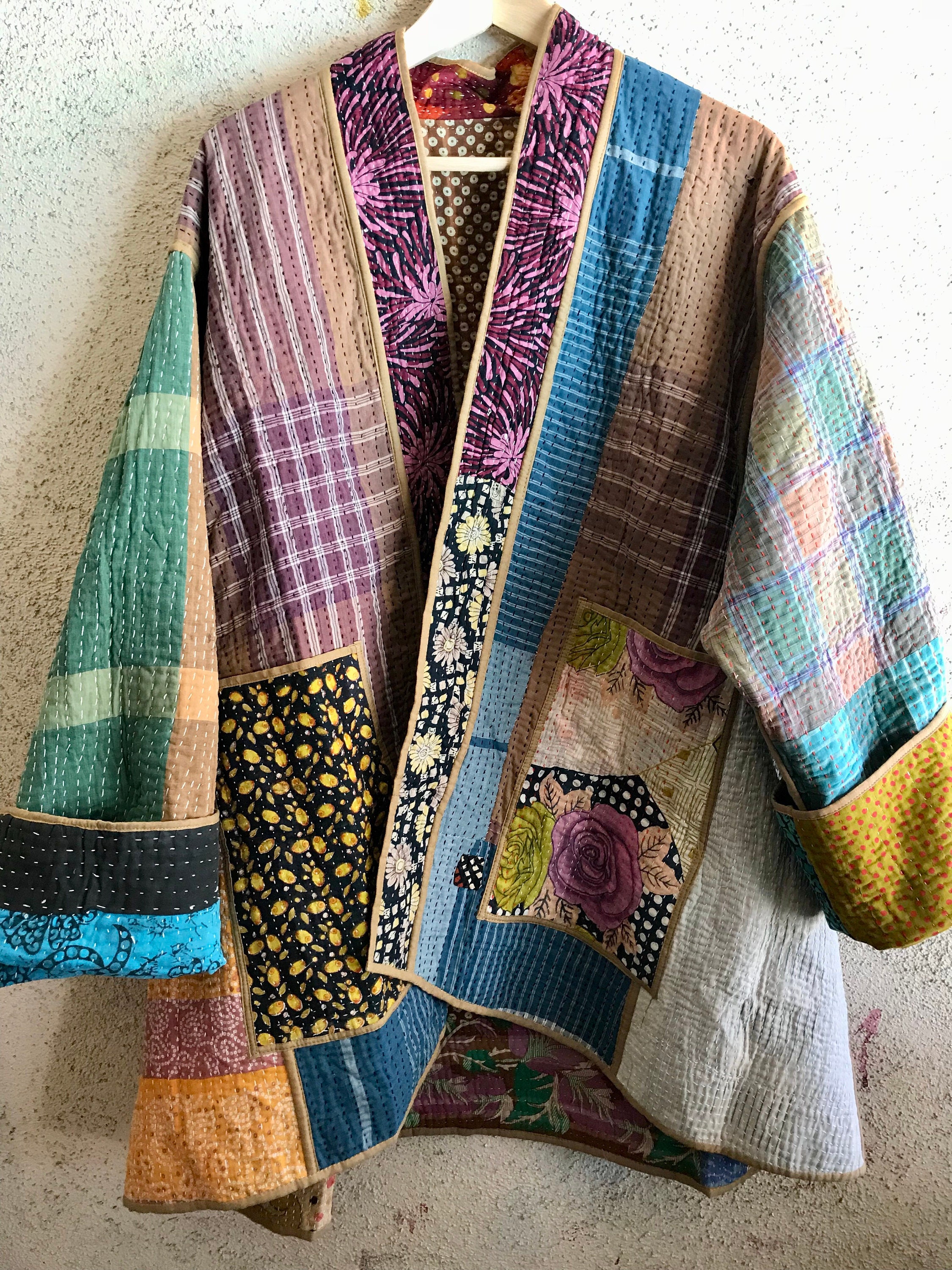 Reversible plus size kantha quilt coat