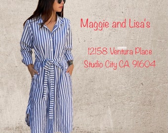 Heavy cotton striped button down shirtdress/duster