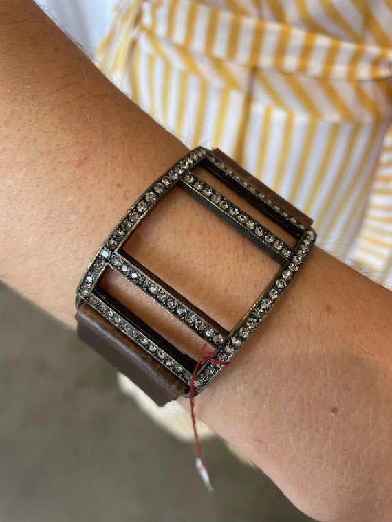 Leather and diamond chip bracelet