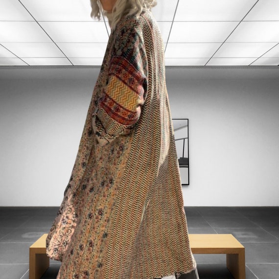 Modern Art  kimono in plus size reversible silk kantha duster/kimono