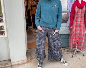 navy plaid soft  cotton lagenlook pant