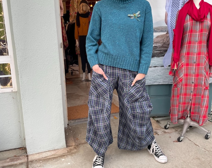 navy plaid soft  cotton lagenlook pant