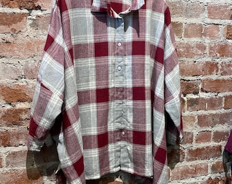 Tokyo shirt in grey/burgandy flannel