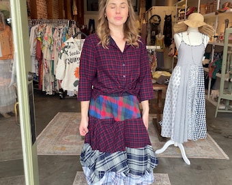 Flannel prairie skirt in mixed print colors