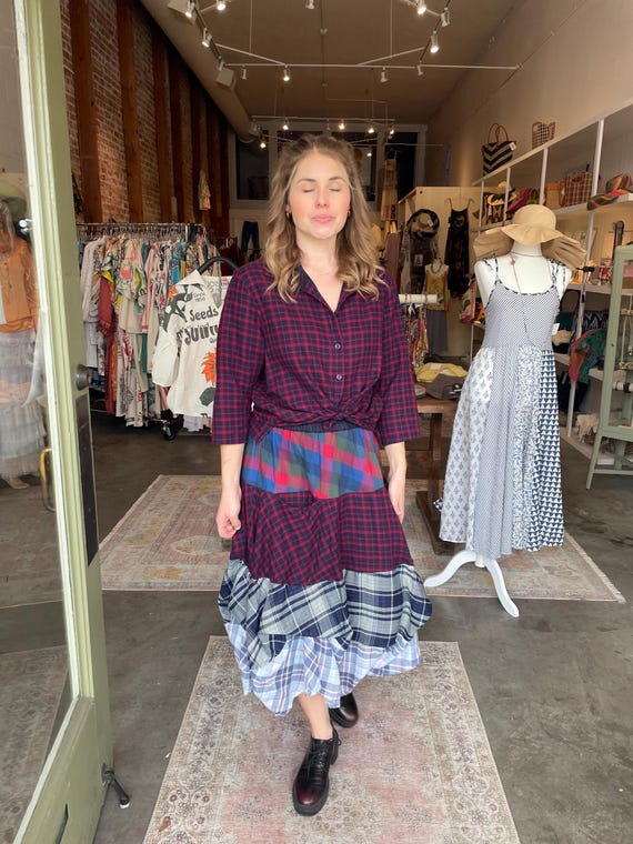 Flannel prairie skirt in mixed print colors