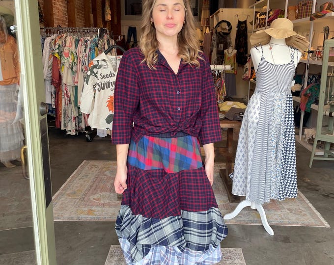 Flannel prairie skirt in mixed print colors