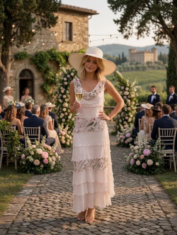 Silk layered one size dress with embroidery in blush
