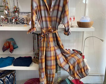 Flannel cotton  /plaid jumpsuit in one size