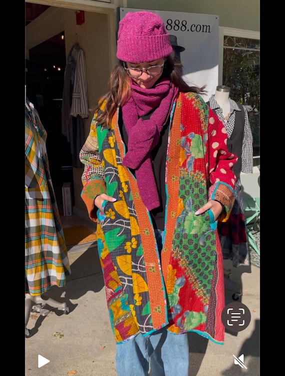 Polka dot magic reversible cotton kantha coat