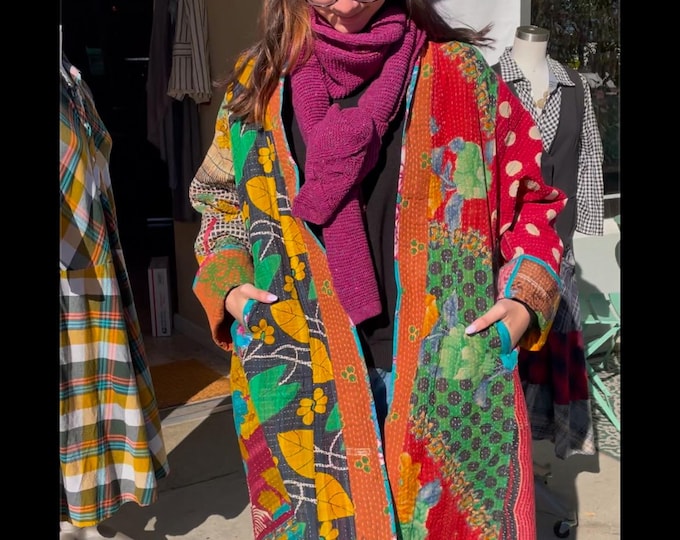 Polka dot magic reversible cotton kantha coat