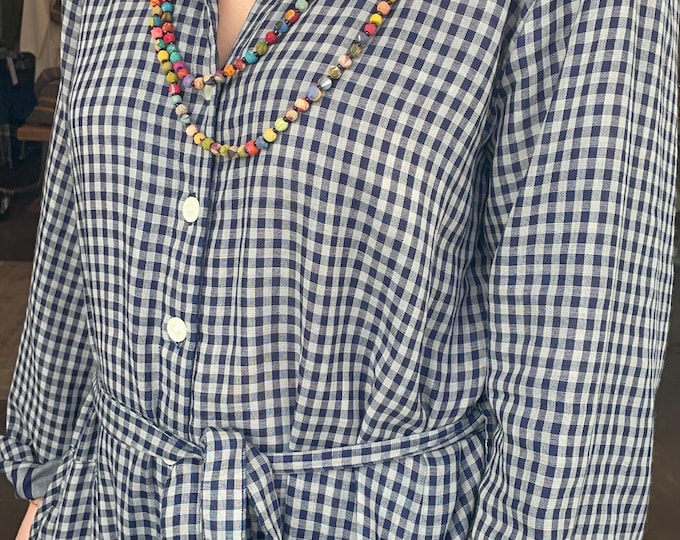 Double faced gauze cotton small check /plaid jumpsuit