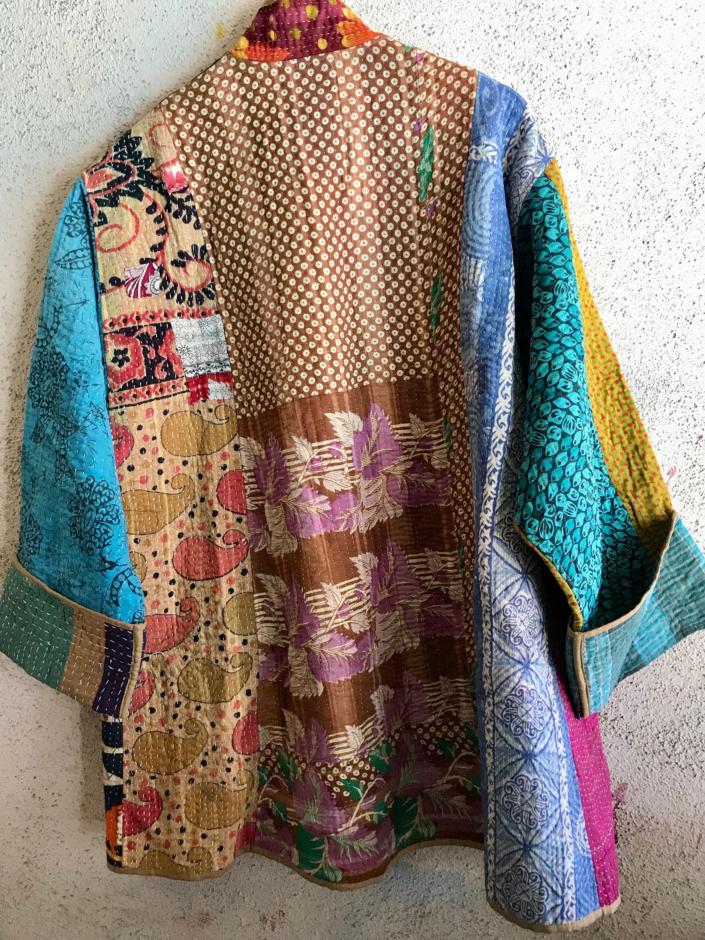 Reversible plus size kantha quilt coat