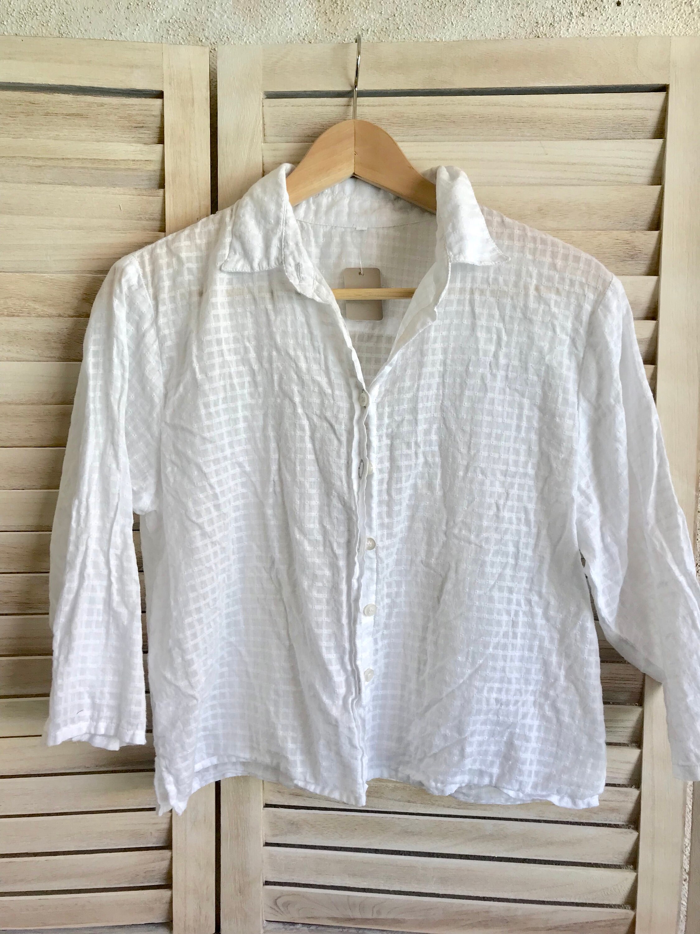 White windowpane cotton shirt