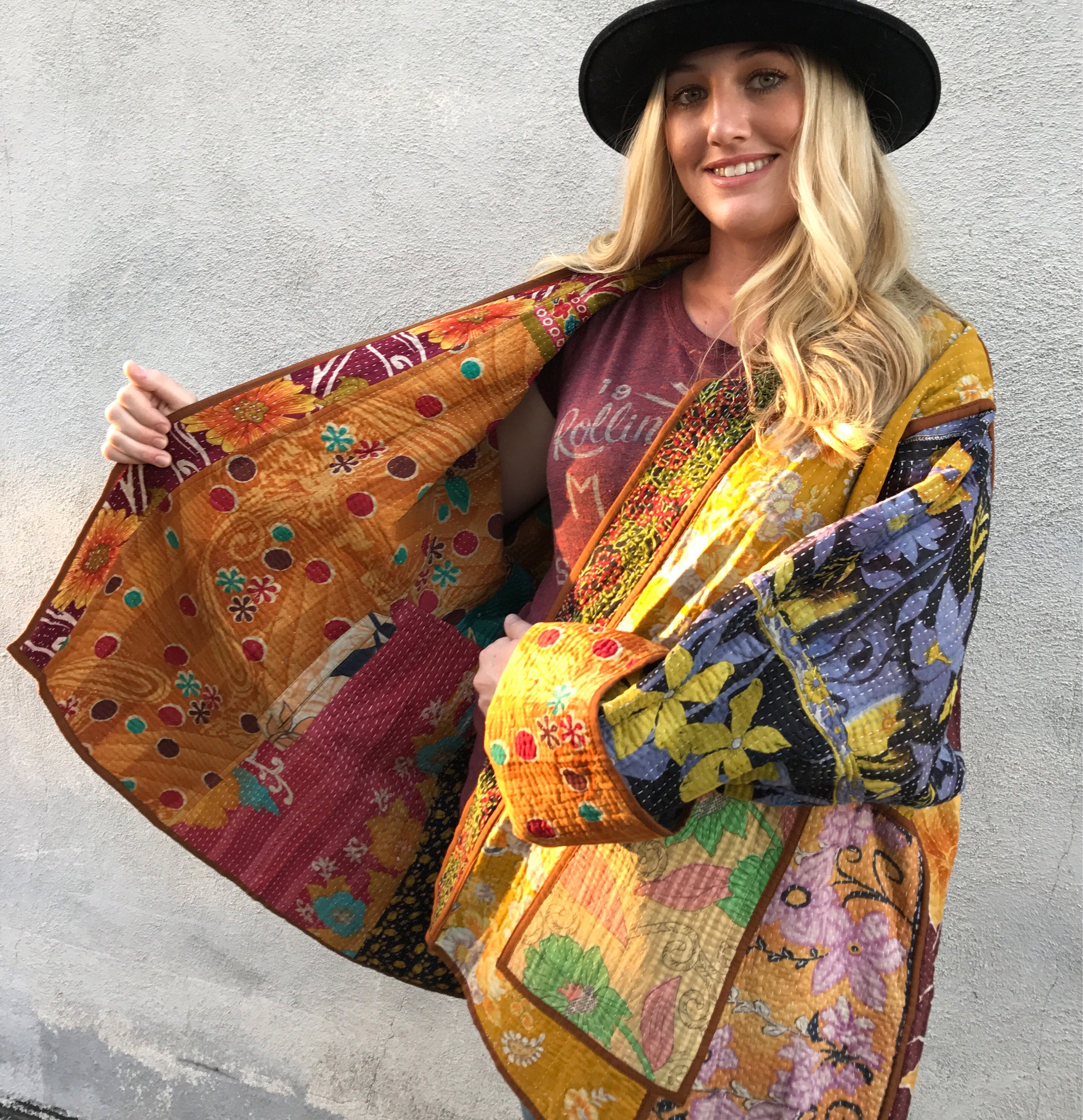 Vintage kantha quilt reversible kimono/jacket in plus size