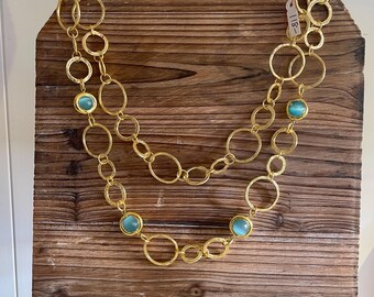 Gold plated chain with blue stones  necklace