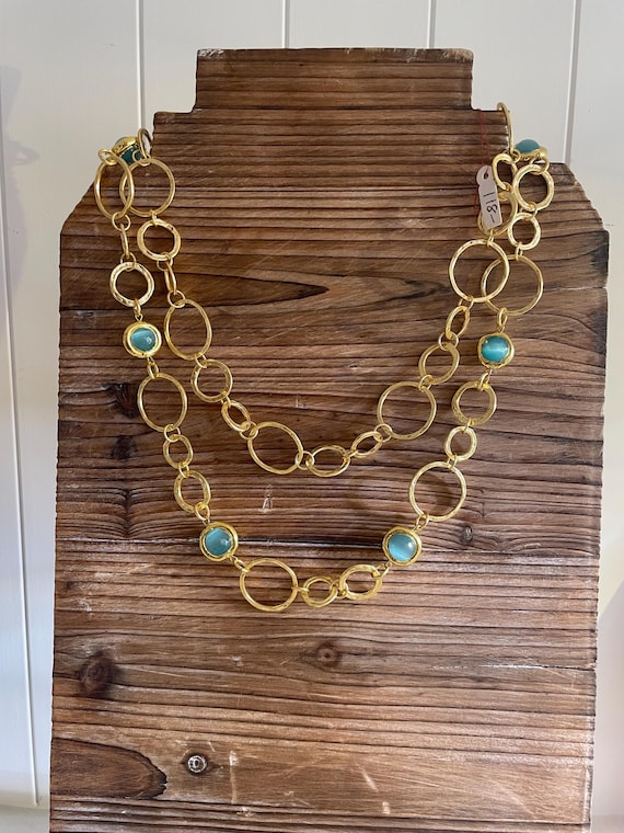 Gold plated chain with blue stones  necklace