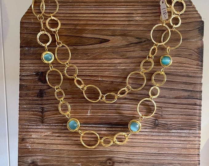 Gold plated chain with blue stones  necklace