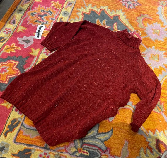 Hand knit  claret red classic turtleneck pullover sweater