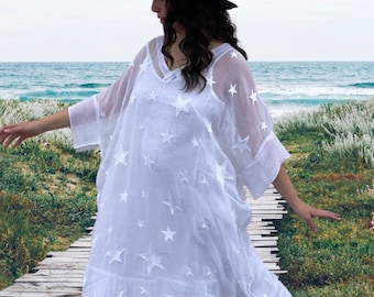 White Star Caftan with sprinkling of sequins