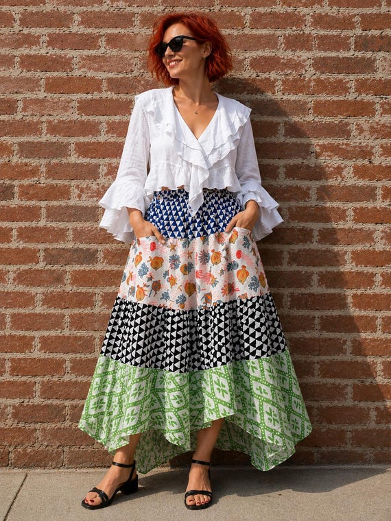 prairie skirt in mixed print colors