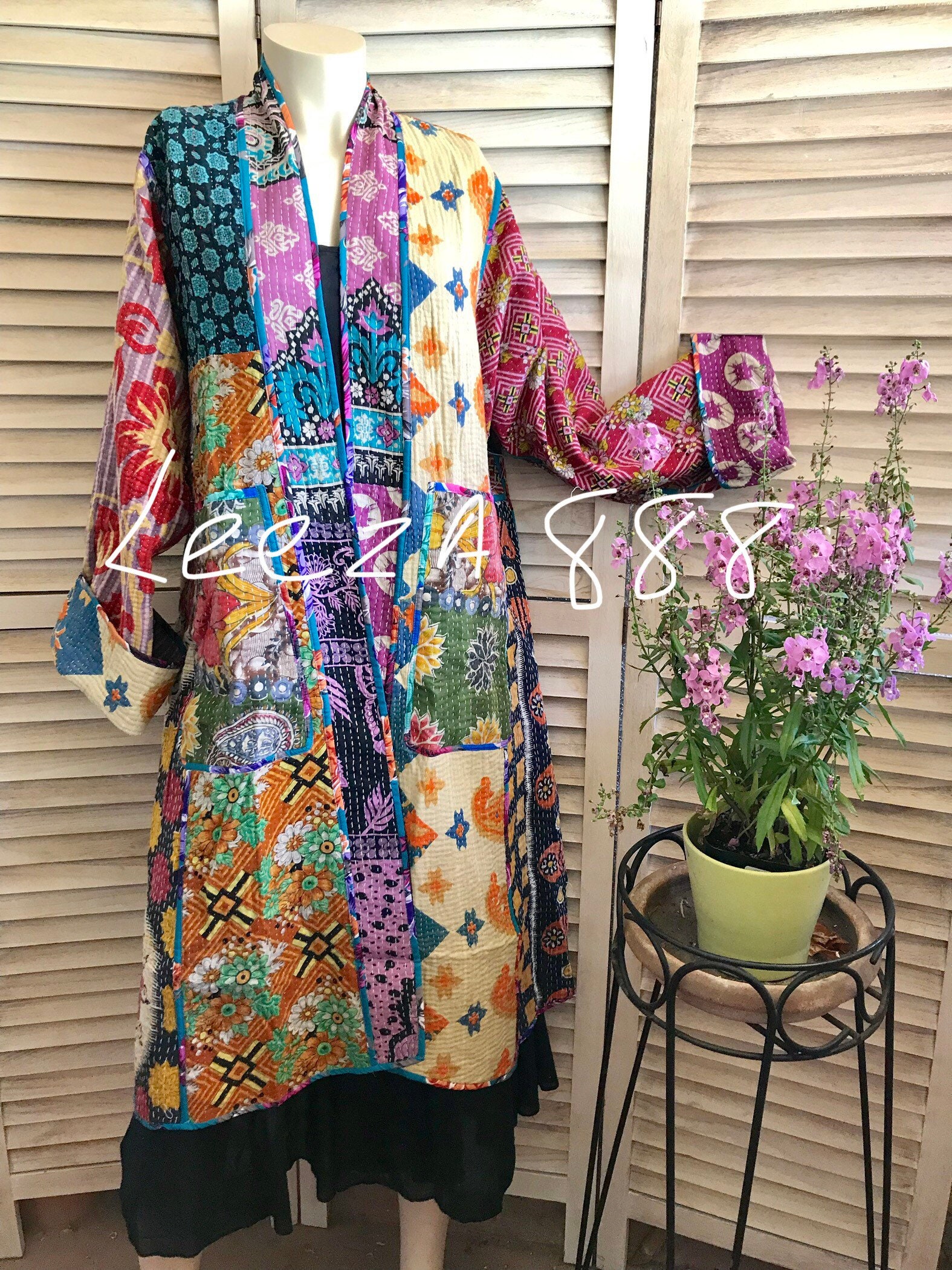 Purple artist patchwork reversible kimono