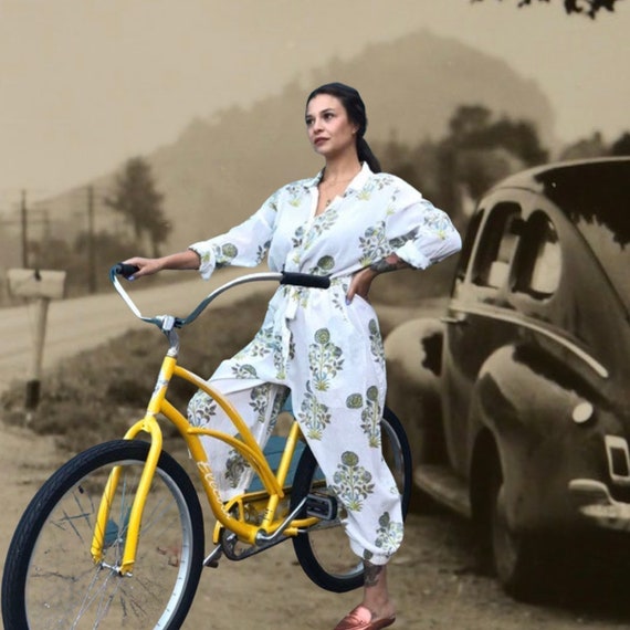 Floral block print cotton voile jumpsuit