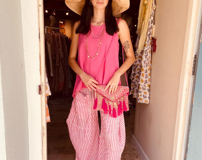 Pink stripe  soft  cotton lagenlook pant