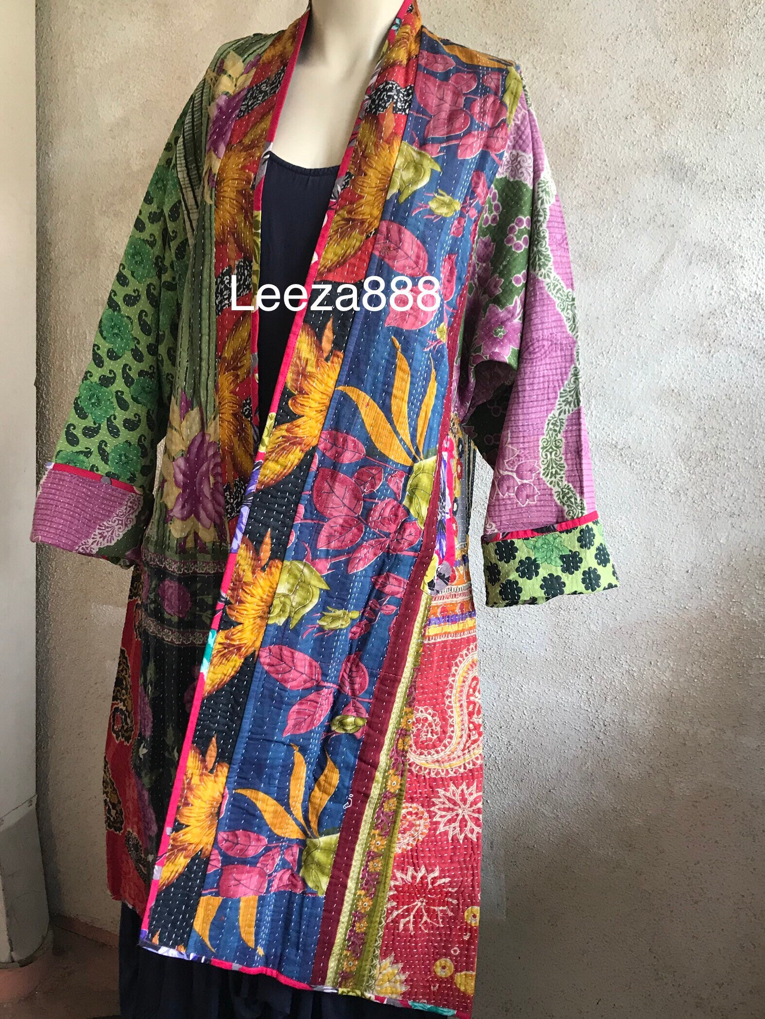 Artist coat of many colors reversible cotton kantha