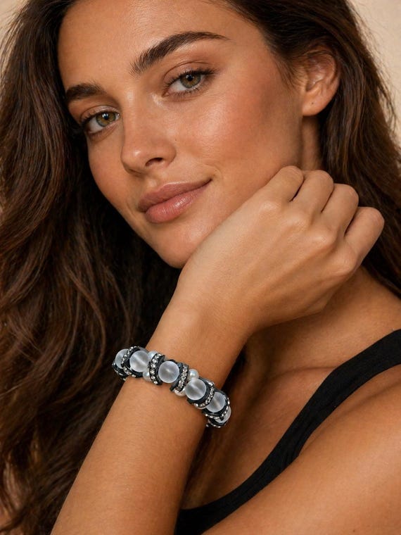 Crystal black and silver and frosted white bracelet
