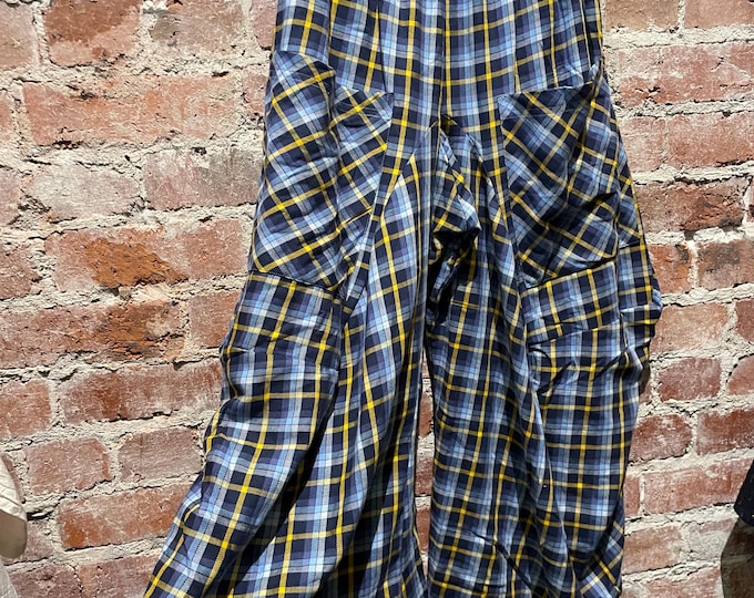 Blue and gold plaid flannel funky pant