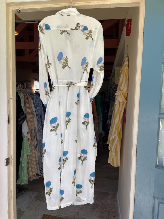 Long sleeve turquoise floral  blockprint funky dress