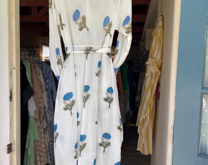 Long sleeve turquoise floral  blockprint funky dress