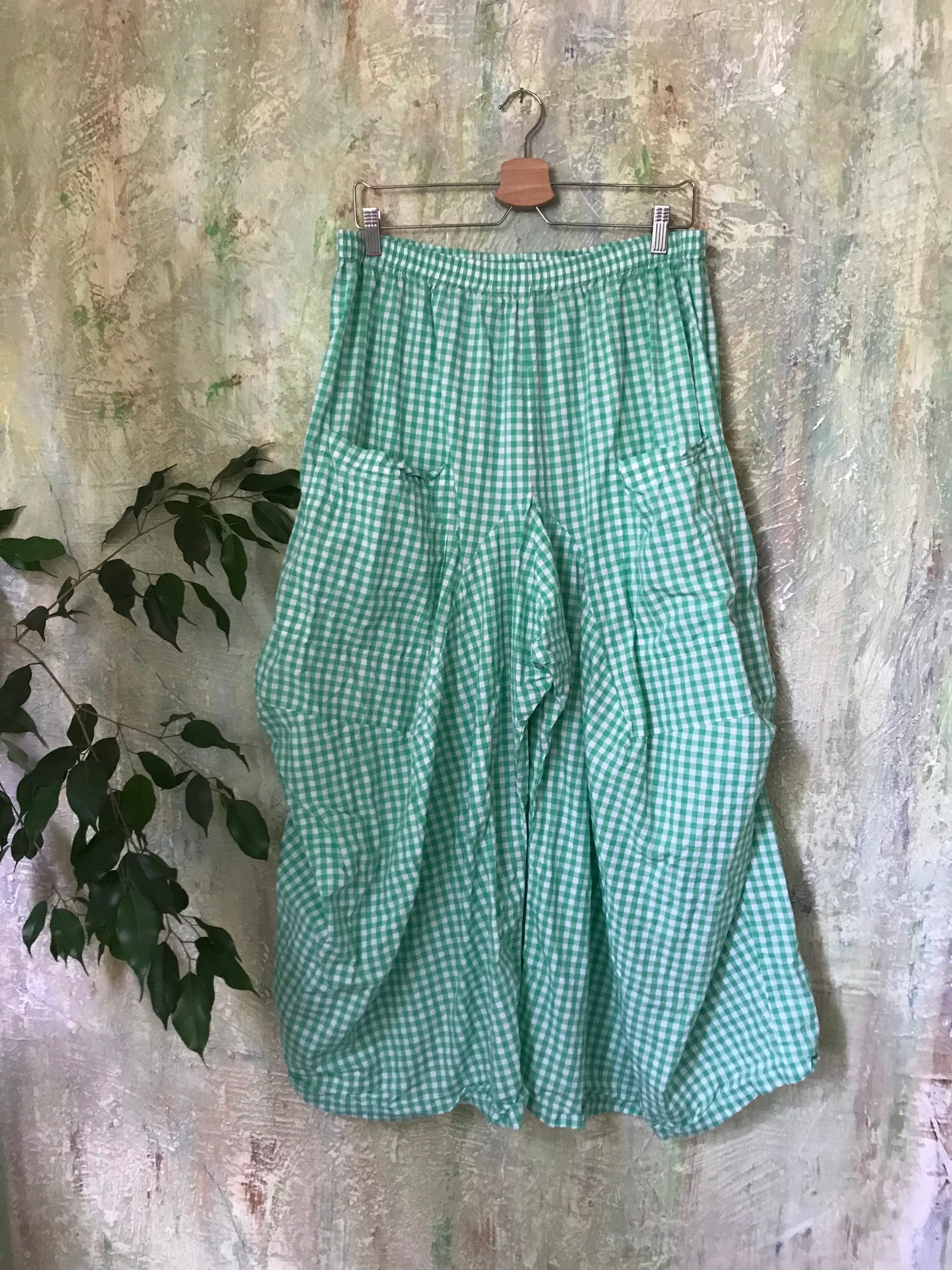 Grass green gingham check super lightweight cotton lagenlook pant