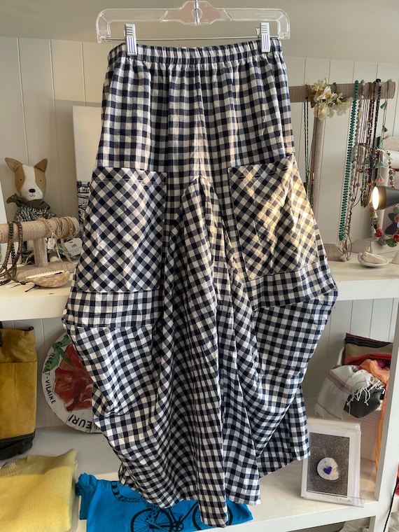 Navy gingham check   soft  cotton lagenlook pant