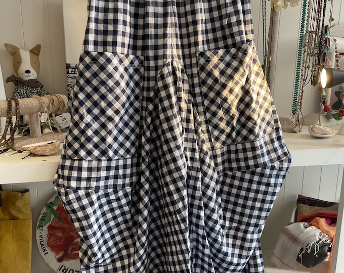 Navy gingham check   soft  cotton lagenlook pant