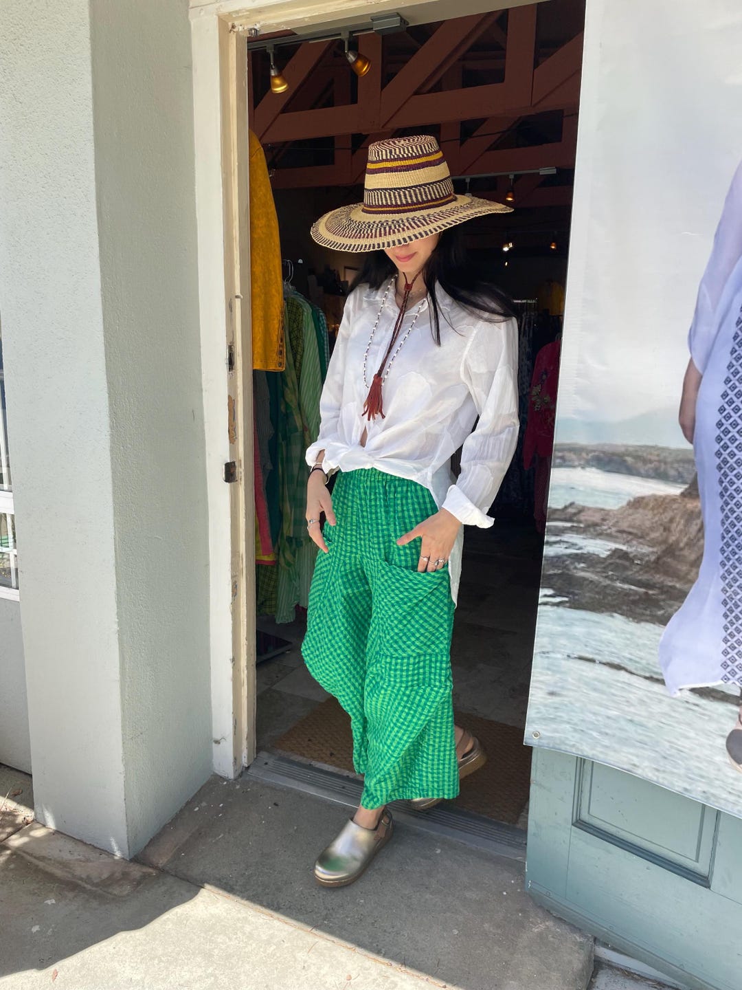 GEORGIA PANTS in GREEN SEERSUCKER