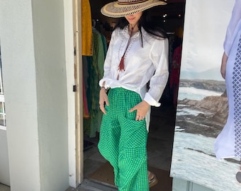 Seersucker green gingham Funky pant