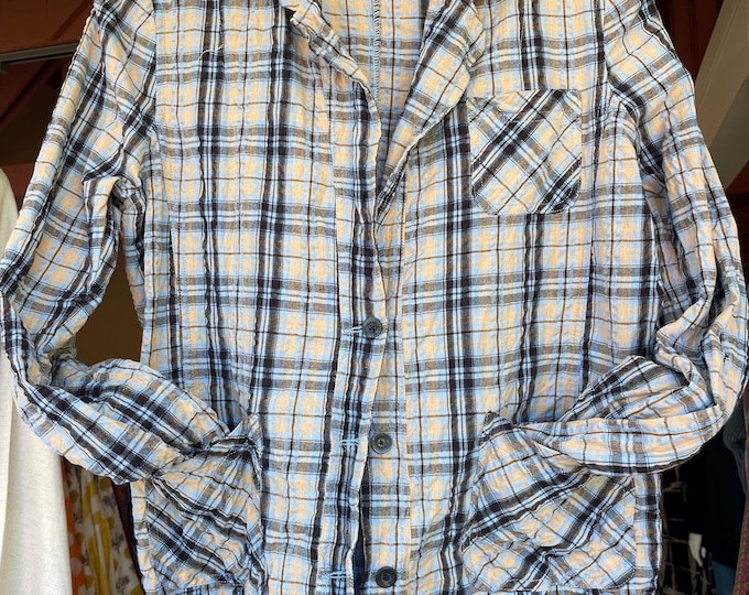 fitted seersucker plaid jacket with pockets